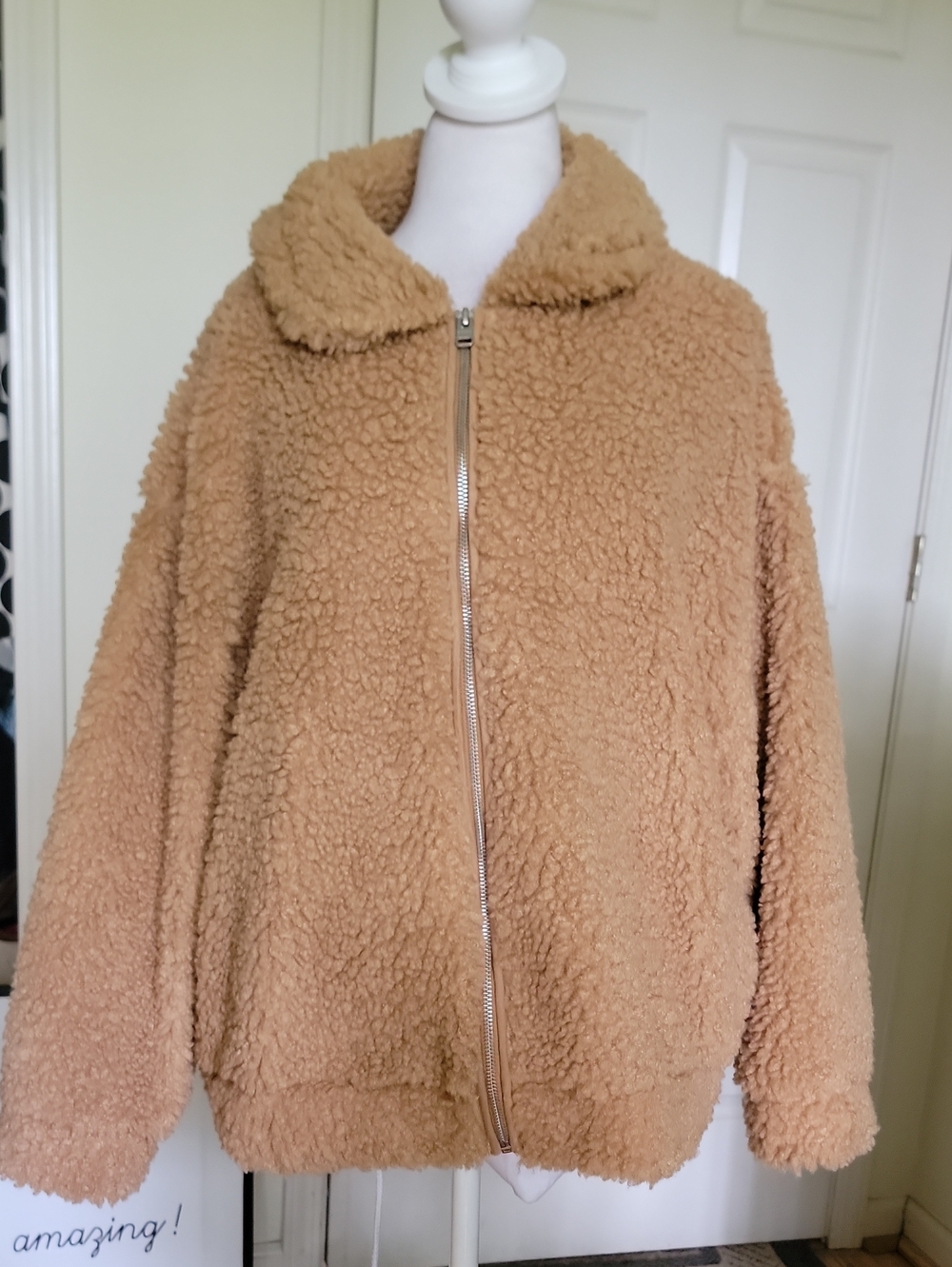 Express Small/Xs Cozy Teddy Zip-Up Jacket in Camel
